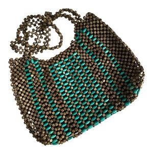 Turquoise & Brown Beaded Shoulder Bag